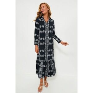 Hyacinth House Navy White Floral Tiered Maxi Shirt Dress XS NWT